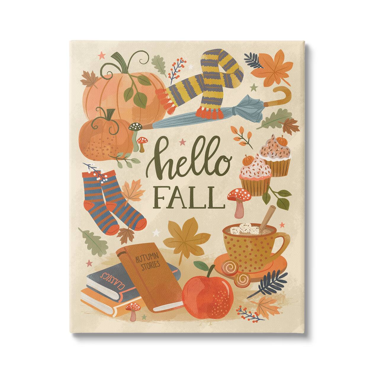 Stupell Industries Hello Fall Cozy Autumn Items Canvas Wall Art